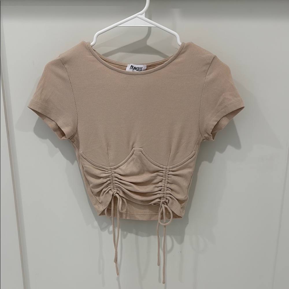 Princess Polly Tan Ruched Crop T-Shirt